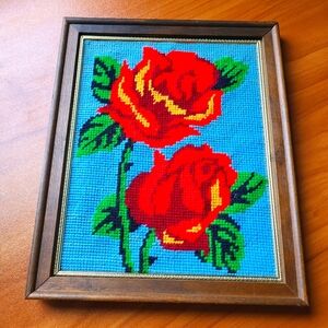 Embroidered framed roses